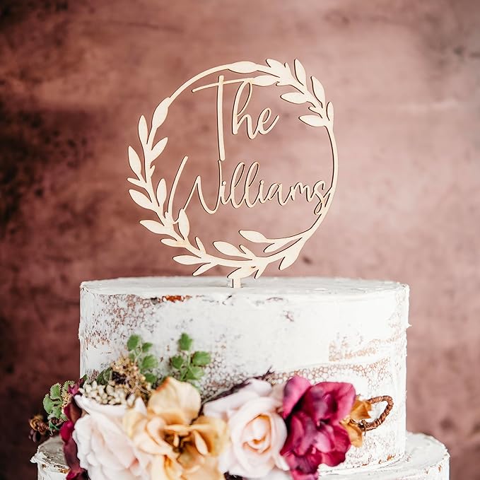 Wedding Custom Personalized Acrylic Wood Cake Topper, Hexagon, Geometric Cake Topper, Birthday Topper, Rustic Elegant Classic Cake Toppers