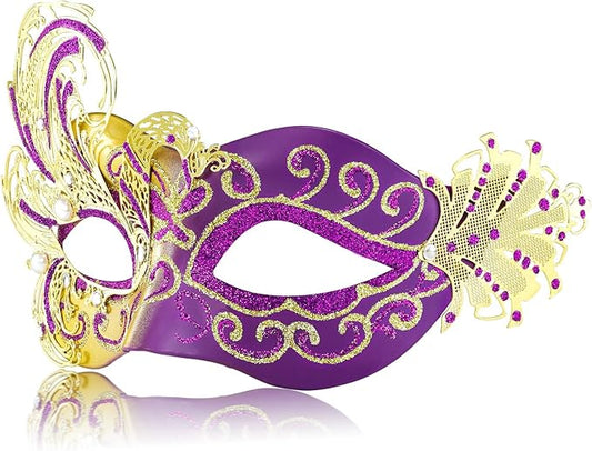 2025 New Purple Masquerade Mask for Women-Peacock Metal Filigree Venetian Mask- Butterfly Mascarade Mask for Women -Perfect for Mardi Gras, Halloween Parties, Costume Party, Carnivals, Wedding
