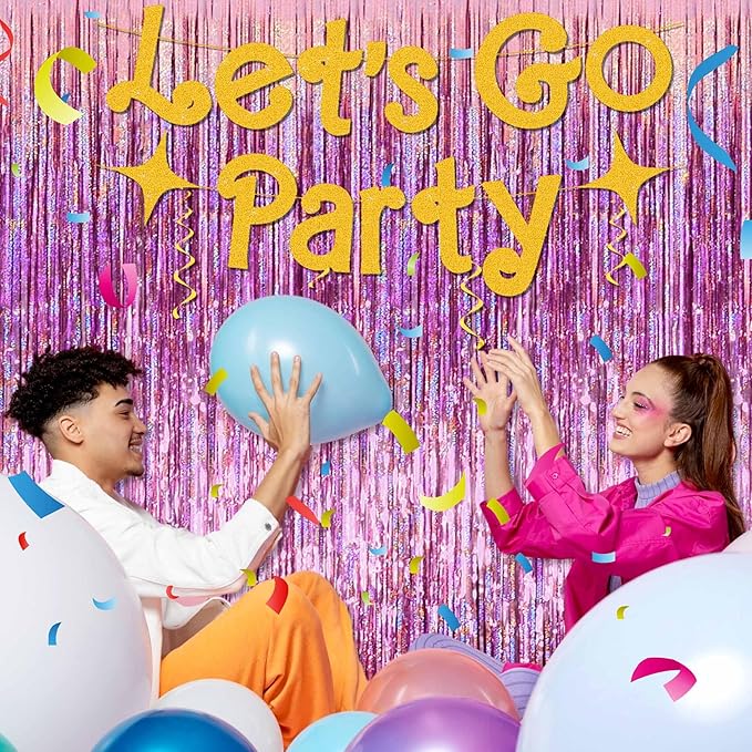 3 Pack Pink Foil Fringe Curtains Backdrop, 3.28 x 8.2 Ft Metallic Streamers Tinsel Curtains Background for Photo Booth, Birthday, Christmas, Halloween, Thanksgiving, New Year Party Decorations