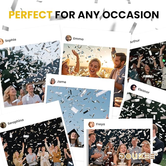 Wedding Confetti Poppers Silver, DOUKEE 2Pack Shiny Silver Mylar Confetti Poppers Cannon Party Shooter for Graduation, New Years Eve, Birthday Party Supplies -12 Inch