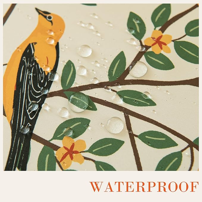French Tablecloth Waterproof, Kumquat and Oriole Vintage Style Print – Stain Resistant, Washable Fabric Table Cover for Dining, Kitchen, Party, Vibrant Nature-Inspired Home Decor, W52 x L70
