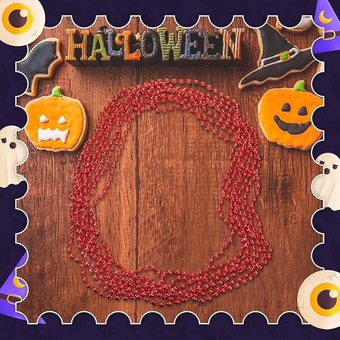 Riceshoot 200 Pcs Red Bead Necklace Bulk Mardi Gras Oval Beads Necklace Party Favors 33" 7mm Metallic Color Beaded Costume Necklaces for Halloween Christmas Festive Event Accessories