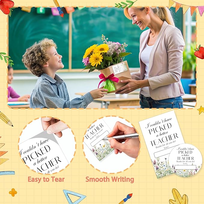 Teacher Appreciation Gift Tags, 40 Pcs Thank You Tags, Wild Flowers Stickers for Presents Wrapping Envelope Seals Lables Boxes Cards Party Favor Decorations A03