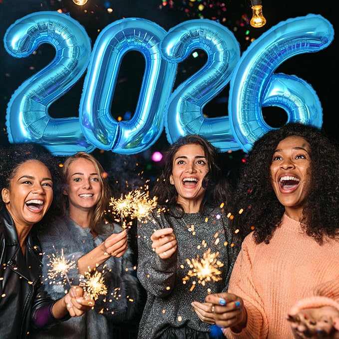 KALOR 42 Inch 2026 Blue Foil Mylar Number Balloons, Giant 2026 New Years Decorations for 2026 Happy New Year Eve and Graduations Party Supplies
