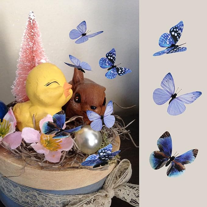 ConetoRosa 12PCS 2Sizes Butterfly Wall Decor, 3D Decorations for Home, Room, Bedroom, Nursery, Wedding, Christmas, Birthday (Blue)