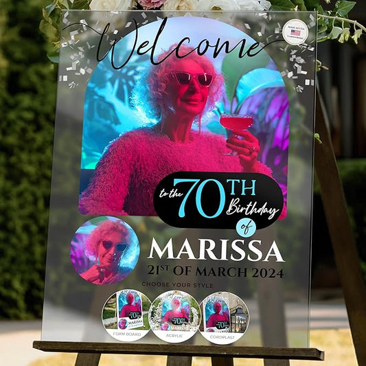 18"x24" Custom Welcome Sign for Party, Personalized Welcome Sign for Birthday Party, Custom Sign in Acrylic, Foam Board, or Coroplast Welcome Signs B (Design G)
