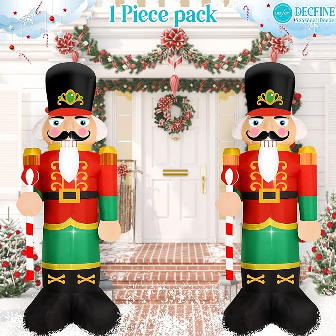 Christmas Inflatable Snowman/Nutcracker/Santa Claus Lighted Blow Up Christmas Yard Decoration with Built in Fan and Anchor Ropes (02-Nutcracker)