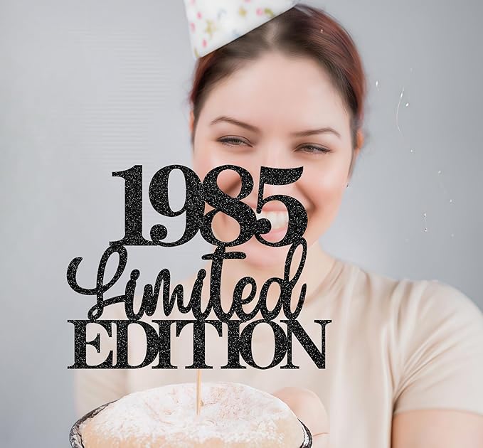 Limited EDITION 1985 Cake Topper - Black Glitter Happy 40th Birthday Party Cake Decoration Supplies, Cheer to 40 Years Cake Bunting Decor for 40th Birthday Party Photo Booth Props