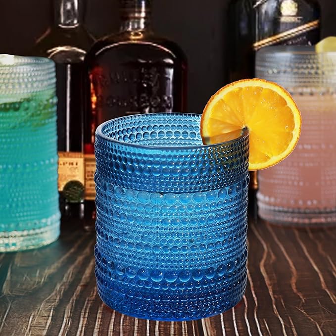 Vintage Hobnail Driinking Glasses Set, Glassware Drinking Set of 8, 12 oz Highball Glasses & 10 oz Cocktail Glasses, Tumbler Glasses for Cocktails, Whiskey, Juice, Milk