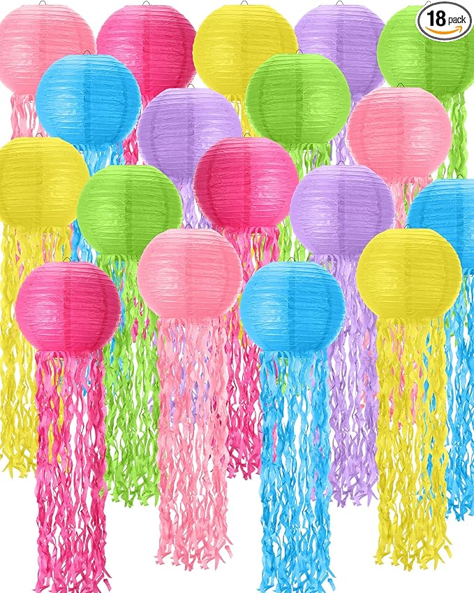 18 Pcs Jellyfish Paper Lanterns Jellyfish Lantern Hanging Decoration Ocean Theme Party Supplies Mermaid Birthday Decorations for Baby Shower Under The Sea Birthday Party Supplies(Fresh Color)