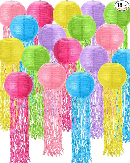 18 Pcs Jellyfish Paper Lanterns Jellyfish Lantern Hanging Decoration Ocean Theme Party Supplies Mermaid Birthday Decorations for Baby Shower Under The Sea Birthday Party Supplies(Fresh Color)