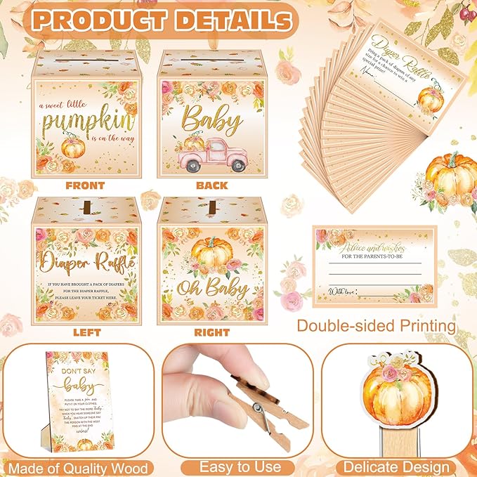 102 Pcs Baby Shower Game Supplies Diaper Raffle Tickets with Diaper Raffle Card Box Don't Say Baby Sign Mini Clothespin Baby Shower Game Decor for Baby Shower Gender Reveal(Watercolor)