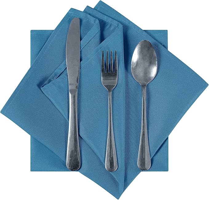 Cupuamon Cloth Napkins 17x17 inch Washable Polyester Dinner Napkins Soft Table Napkins for Wedding Party Dining Banquet(Mediterranean Blue,12PCS)