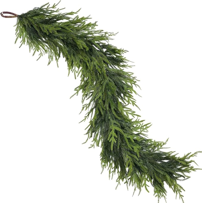 Artificial Norfolk Pine Garland - Faux Christmas Garland Fake Green Garland for Fireplace,Table, Stairs, Mantle, Window,Indoor Outdoor,Home,Holiday Decor (2 PCS,6 FT)