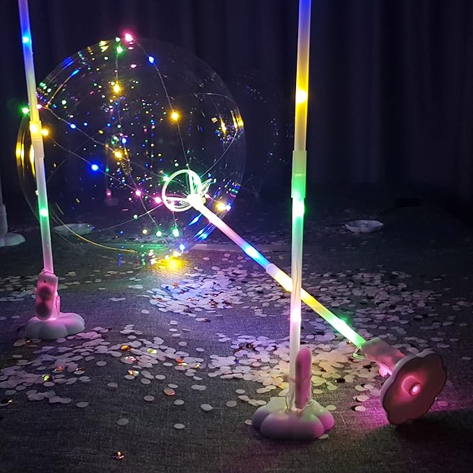 Lightsfever Rainbow colors LED light up balloons, 6pc LED Light up Balloon with sticks, stands and batterys, centerpieces for party no helium required DIY Kit (multi color)