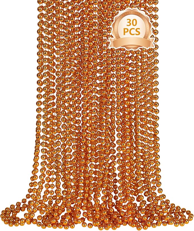 SHAOQINLIN 30 PCS Orange Bead Necklace, Orange Mardi Gras Beads, Halloween Necklaces, 33 Inch Party Beads Round Beaded Necklace for Mardi Gras, Christmas, Halloween