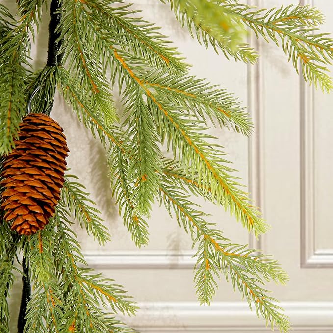 WBHome 6ft Pre-lit Norway Spruce Christmas Garland, Winter Greenery Garland for Christmas with 100 LED Lights, Holiday Seasonal Outdoor/Indoor Home Decor, 6FT Long