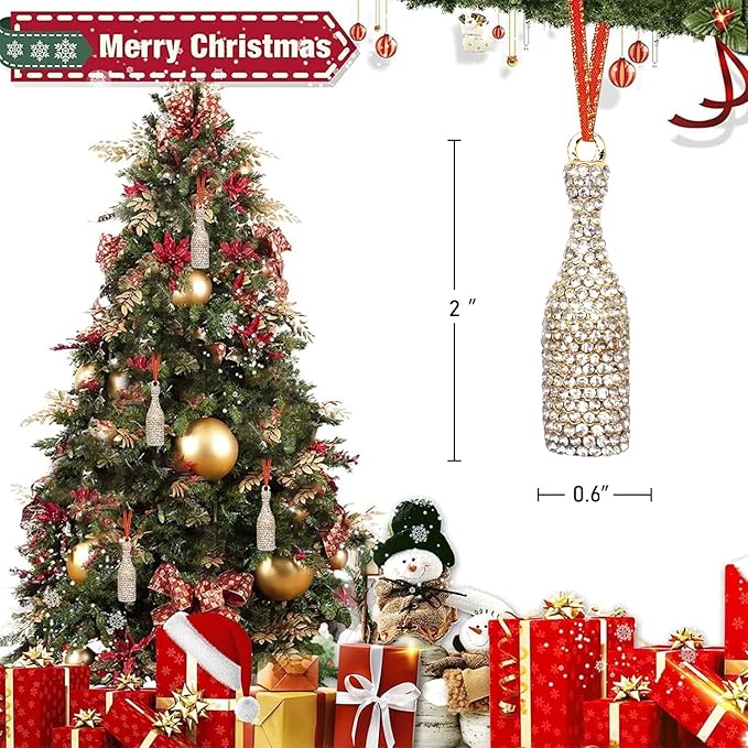 Bottle Christmas Ornaments Metal Bottle Ornaments for Christmas Tree Decor White Rhinestones Bottle Hanging Ornaments Funny Hanging for Xmas Decor Keepsake Gift for Women Girl Party Supplies