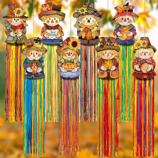 8 Pcs Fall Scarecrow Outdoor Hanging Decorations with Tassels Scarecrow Decor Thanksgiving Autumn Harvest Yard Signs for Farmhouse Festival 3.3 ft Home Lawn Yard Party Supplies Garden Decor
