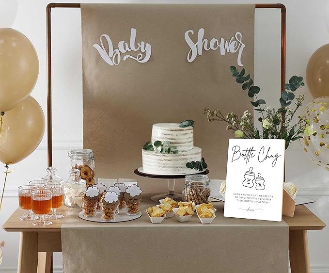 Baby Shower Game Bottle Chug Sign, 8×11 Inches Wooden Sign With Stand, Gender Neutral Tabletop Decor for Gender Reveal Party Decorations, Baby Shower Favor Supplies for Boy Girl-11