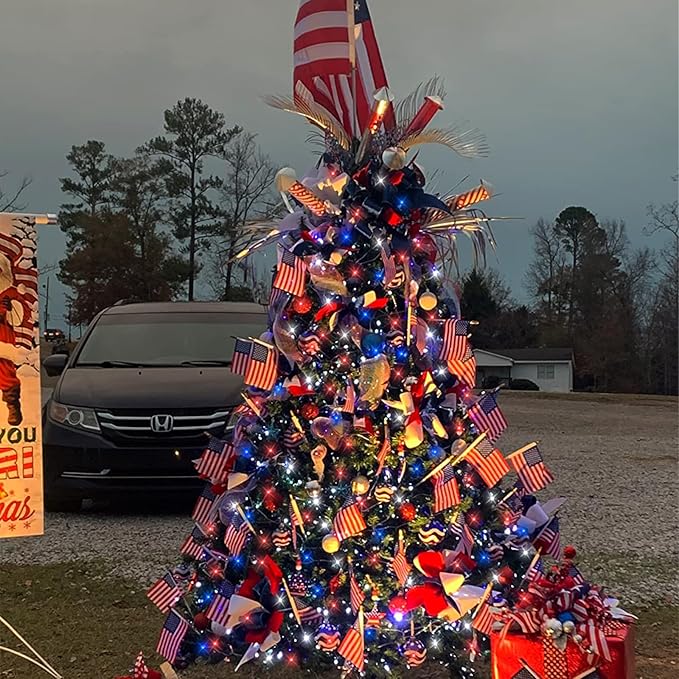 YEGUO 4th of July Decorations Red White and Blue Lights, 66ft 200 LED String Light Plug in with 8 Modes Memory for Patriotic Independence Memorial Day Decor