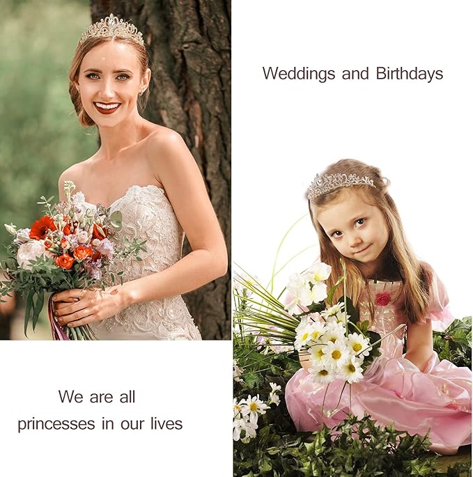 Velscrun Birthday Queen Tiaras Crown for Women, Girls Princess Crowns for Women, Queen Tiara for Mom, Golden Yellow Rhinestones Birth Crown Headband Birth Sash, 50th Birthday Prom Party Decorations