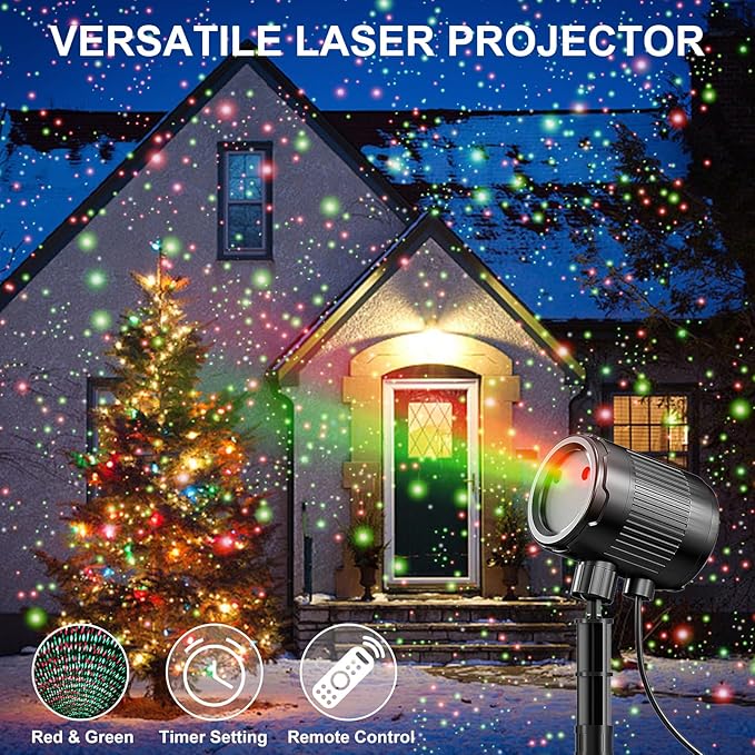 Christmas Laser Projector Light Outdoor: Green Red 2 Color Firefly Laser Lights, IP65 Waterproof Star Projector Lights Show Decor for Garden Yard Holiday Party, Christmas Halloween New Year Gift