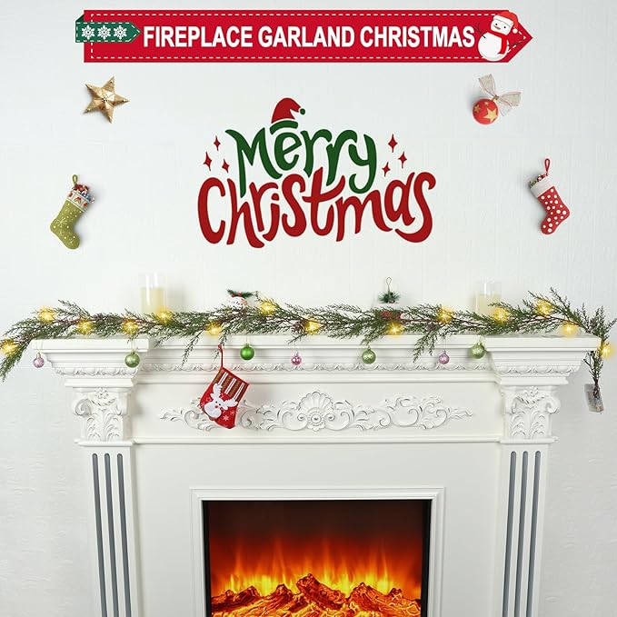 6 Ft Christmas Garland with Lights, 30 Warm Lights with 8 Modes,Prelit Christmas Garland with Pine Cones,Garland for Mantle, Ceadr Garlands Realistic,Outdoor Indoor Christmas Decorations