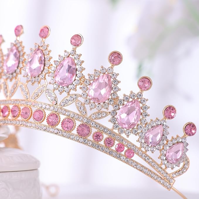 FORSEVEN Crystal Tiaras and Crowns for Women - Wedding and Birthday Party Princess Crown Hair Accessories - Bride Rhinestone Headband Halloween Decorations Hairband