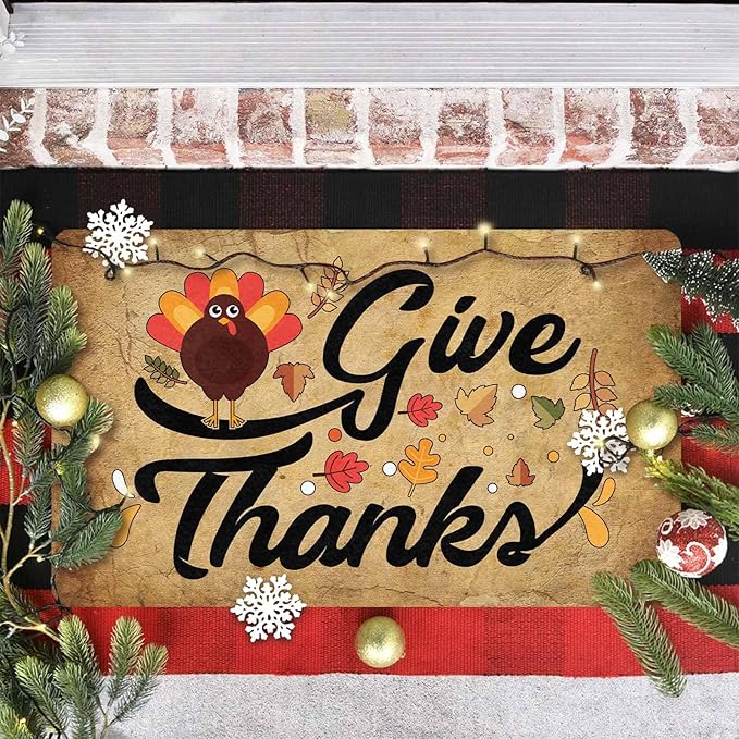 InterestPrint Happy-Thanksgiving Welcome Mat for Front Door Autumn Turkey Doormat Floor Mats Indoor Outdoor Home Living Room Kitchen Thanksgiving Decoration