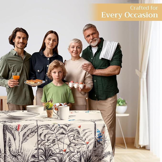Maison d' Hermine Table Cloth Rectangle Table 100% Cotton 60 x 108 Inches Fall Tablecloth Reusable Everyday Use for Thanksgiving Christmas Decorations Dining Farmhouse Party (Amazonia)
