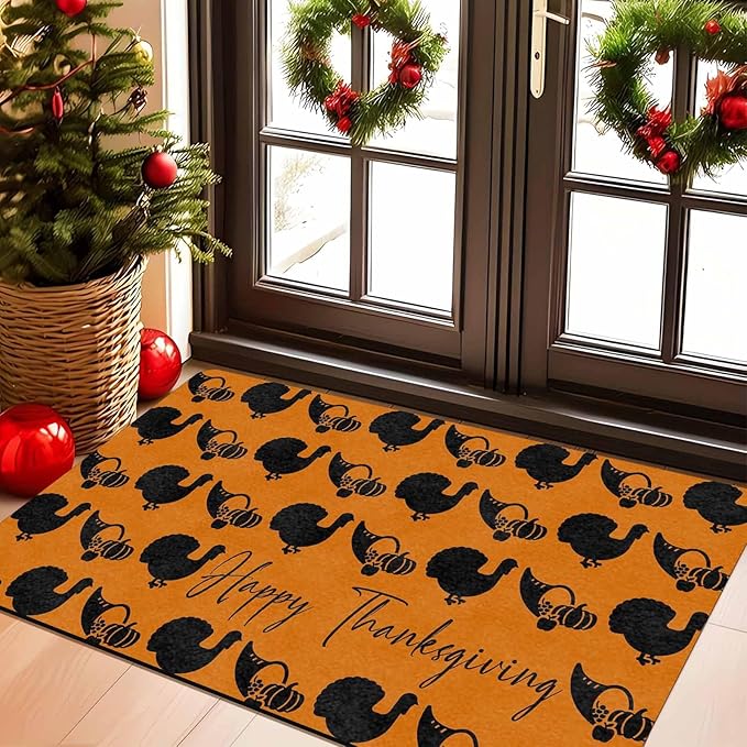 Fall Welcome Maple Leafs Decorative Door Mat, Autumn Thanksgiving Doormat for Indoor Outdoor Entrance Floor Mats,Fall Pumpkins Non Slip Harvest Vintage Decor Rubber Welcome Mats 16" x 24" Inch