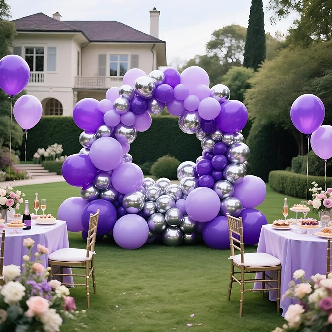 Dark Purple Balloons 145pcs Different Sizes 5in 10in 12in 18in Purple Round Latex Balloon Arch Kit Garland for Graduation Wedding Baby Shower Birthday Party Decoration