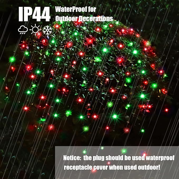 120Led Christmas Net Lights Outdoor 5ft x 6ft, Connectable 8 Modes Waterproof 29V Plug in Black Wire, Mesh Net Christmas Lights for Bushes Shrubs Yard Trunk Xmas Tree Christmas Decorations (Red&Green)