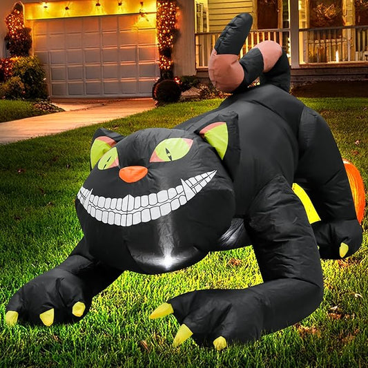 4FT Black Cat Halloween Inflatable Decoration Halloween Scary Blow Up Decor with LED Lights Indoor Outdoor Yard Graden Party Holiday Decoration