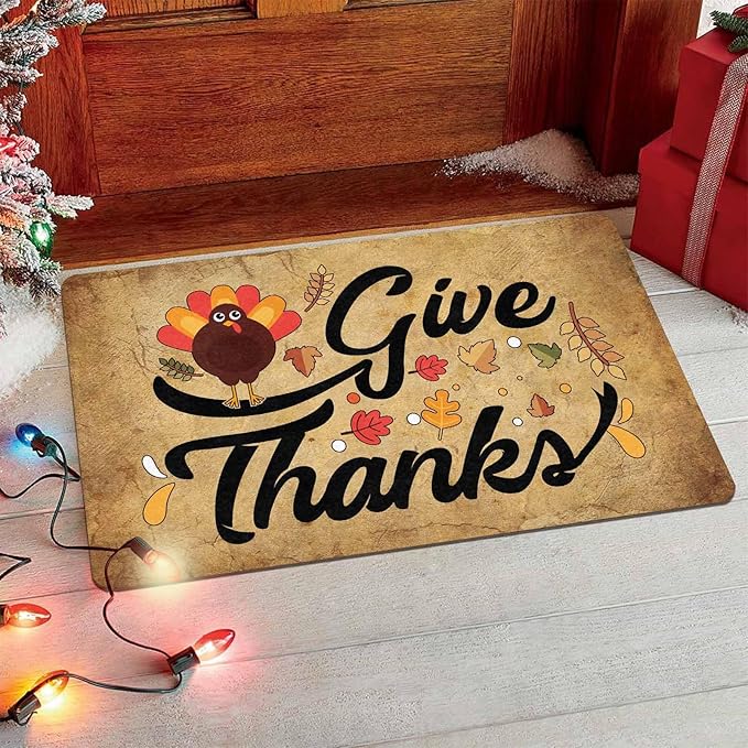InterestPrint Happy-Thanksgiving Welcome Mat for Front Door Autumn Turkey Doormat Floor Mats Indoor Outdoor Home Living Room Kitchen Thanksgiving Decoration, 30"x18"inch