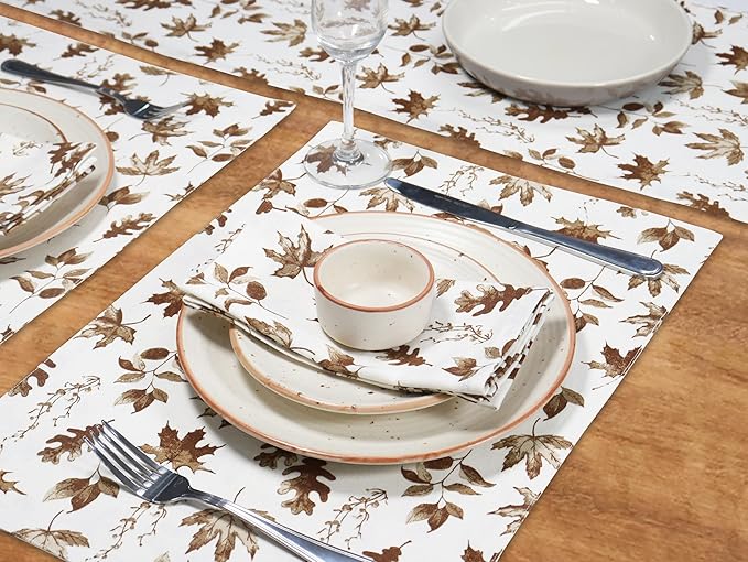 PurpleEssences Rust Fall Napkins, Maple Leaves 18x18 Fall Cloth Napkins Set of 6, 100% Cotton Autumn Fall Harvest Thanksgiving Dinner Napkins for Farmhouse Kitchen, Aurelia