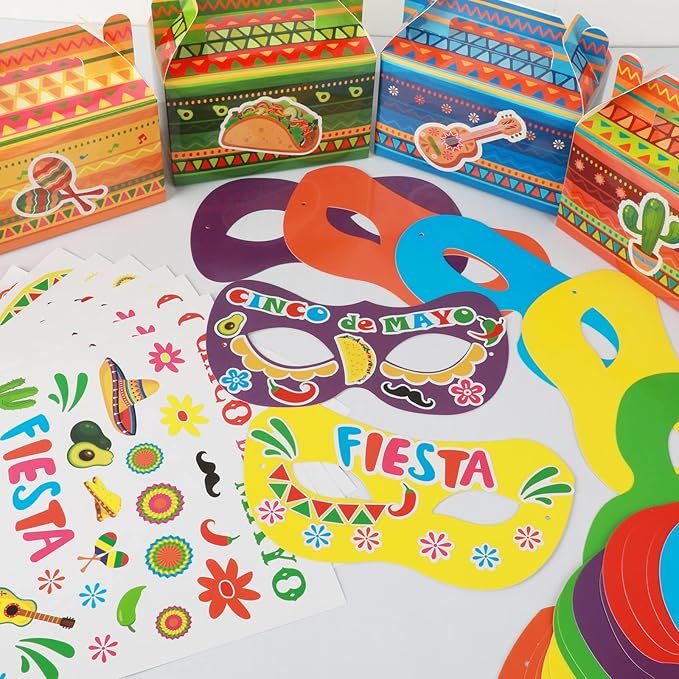 chiazllta 30 Pcs Fifth of May De Mayo Mask Craft Kits for Kids Mexican Themed DIY Eyeglasses Make Your Own Eyewears Fiesta Sombrero Party Favor Bulk Set for Preschool Classroom Activities