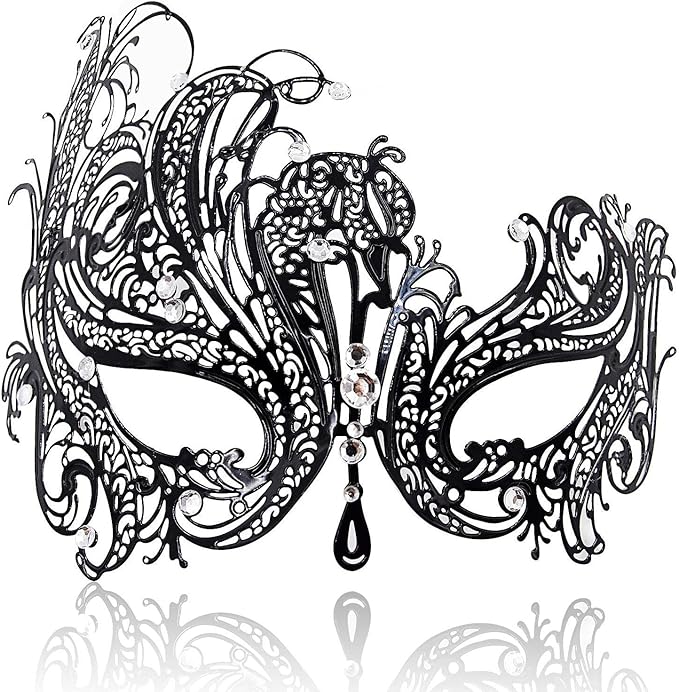 Venetian Masquerade Mask for Women - Ultralight Shiny Metal Rhinestone Party Evening Prom Ball Mask