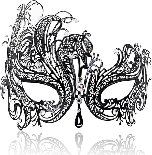Venetian Masquerade Mask for Women - Ultralight Shiny Metal Rhinestone Party Evening Prom Ball Mask