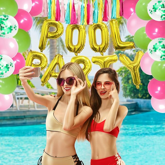 Pool Party Decorations for Girls Kids Birthday Summer Beach Party Decorations Pool Party Favors Supplies Summer Birthday Party Decorations Tropical Luau Hawaiian Party for Boys Pool Party Balloons