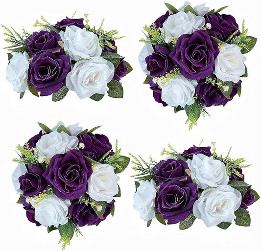 Artificial Flowers Ball 4 Pcs Purple White Wedding Table Centerpiece Decorations Arrangement