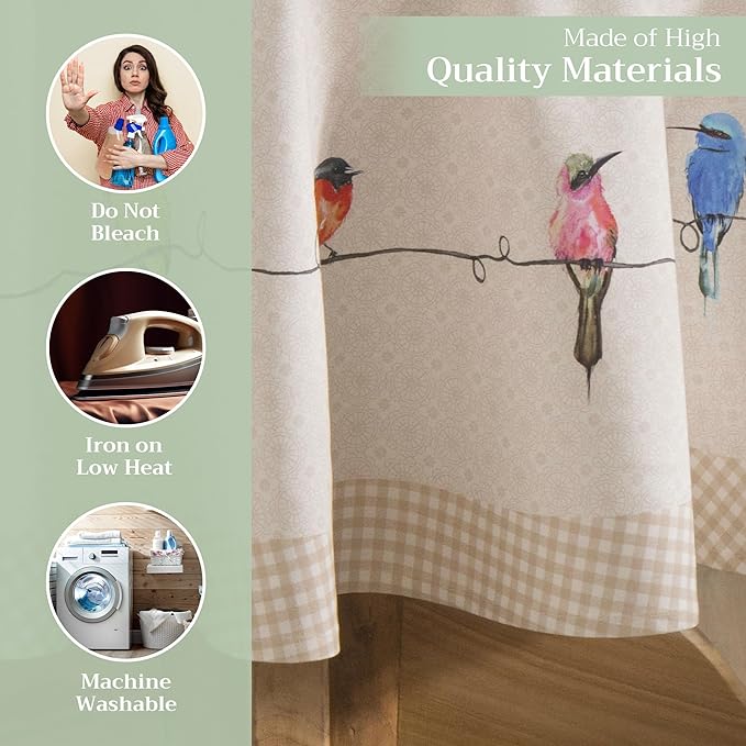 Maison d' Hermine Table Cloth Round Table 100% Cotton 63 Inches Tablecloth Reusable Decorative Everyday Use for Dining Room, Farmhouse, Home, Party, Festive & Wedding Spring Summer - Birdies On Wire