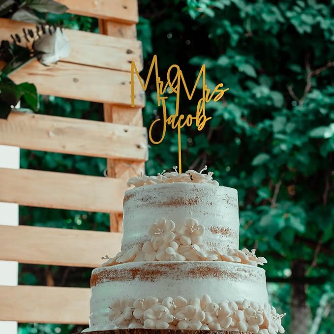 Noni Luxury Personalized Wedding Cake Topper with date and hear, Gold Cake Topper wedding, Custom Cake topper, Rustic Wedding Cake Topper, Mr and Mrs Topper for Wedding Cake, Personalized Cake Topper