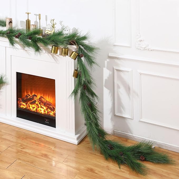 Jutom 13 ft Christmas Deluxe Norfolk Pine Garlands Artificial Long Needle Pine Cone Classic Style Garland Realistic Xmas Cedar Garland for Holiday Mantle Table Indoor Outdoor Decor