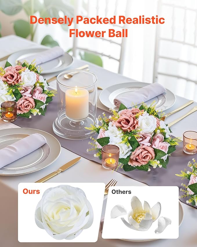 VEVOR Flower Ball Arrangement Bouquet 10PCS, 9.5-Inch Diameter Artificial Flower Balls Wedding Table Centerpieces, Faux Rose Arrangements for Wedding Centerpiece Home Decoration, Pink and White Roses