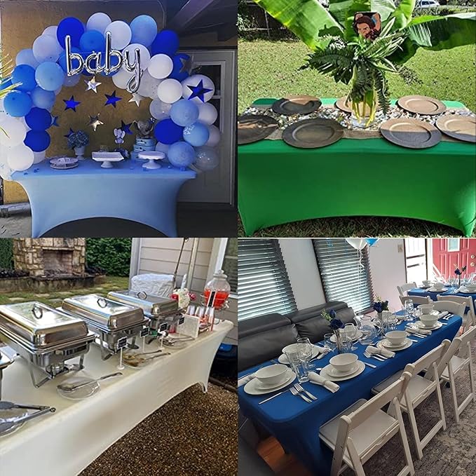 FORLIFE 6Pack Spandex Table Covers 6ft，Fitted Tablecloth for 6ft Rectangular Tables, Stretch Patio Table Covers, Universal Spandex Table Cover for Wedding, Banquet, Party - Bluemist