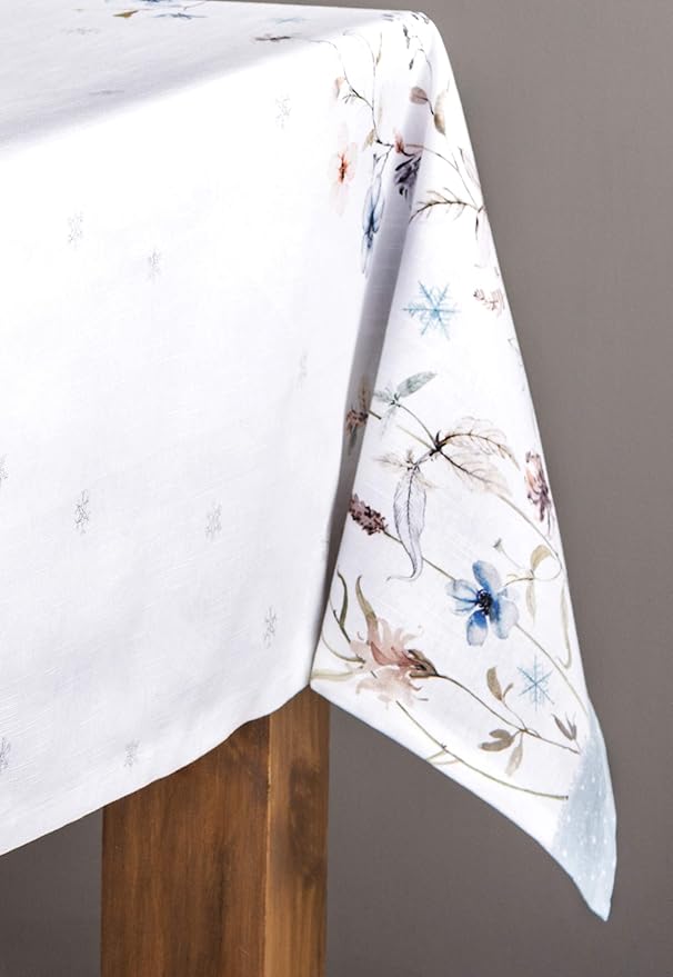 Maison d' Hermine Table Cloth Square Table 100% Cotton 60 x 60 Inches Fall Tablecloth Reusable Everyday Use for Thanksgiving Christmas Decorations Dining Farmhouse Party (Ice Florals)