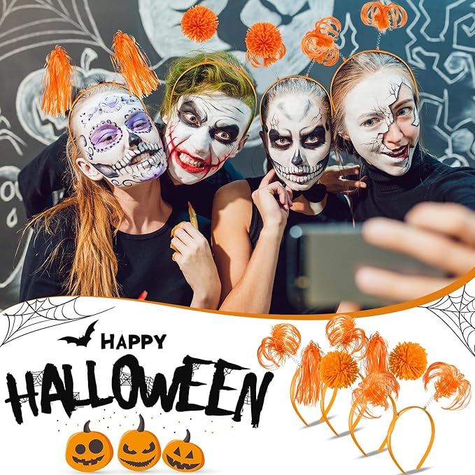 Censen 24 Pcs Pom Pom Headband Tinsel Wrapped Ponytails Head Bopper Costume Headwear Halloween Party Hair Accessories