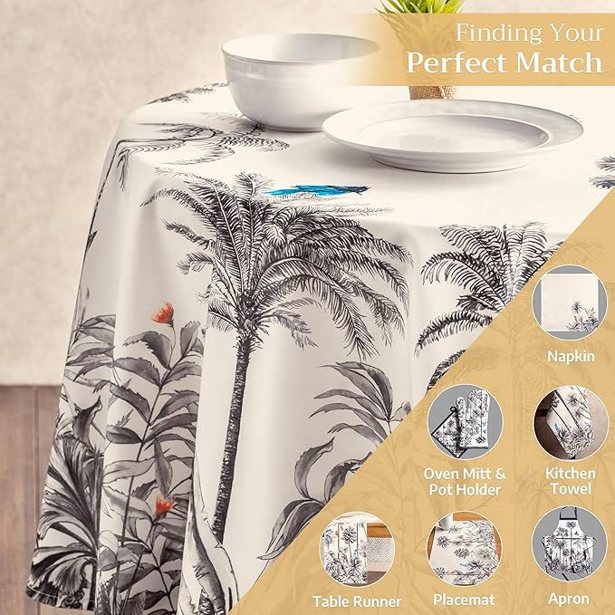 Maison d' Hermine Table Cloth Round Table 100% Cotton 63 Inches Fall Tablecloth Reusable Everyday Use for Thanksgiving Christmas Decorations Dining Farmhouse Party (Amazonia)